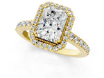 Yellow gold Radiant Cut Cut Diamond Halo Engagement Ring with Milgrain Detail and Pavé Band_1