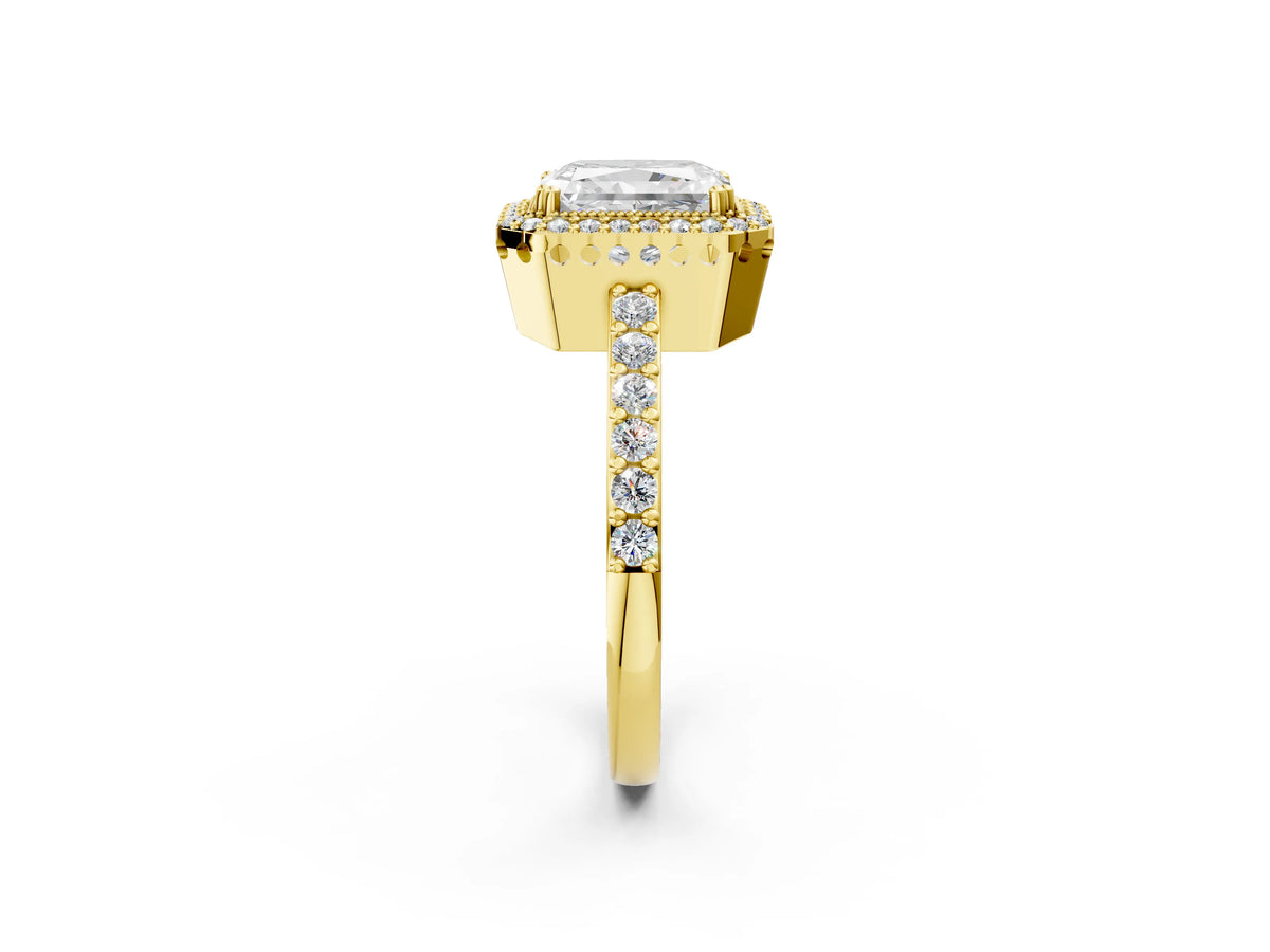 Yellow gold Radiant Cut Cut Diamond Halo Engagement Ring with Milgrain Detail and Pavé Band_2