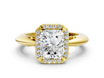 Yellow gold Radiant Cut Cut Diamond Halo Engagement Ring with Split Shank and Four-Prong Setting