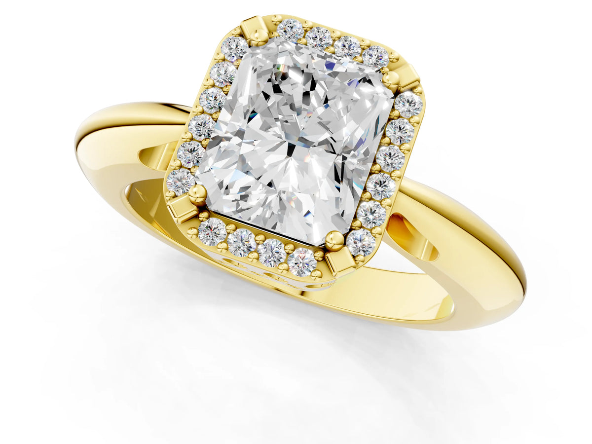 Yellow gold Radiant Cut Cut Diamond Halo Engagement Ring with Split Shank and Four-Prong Setting_1