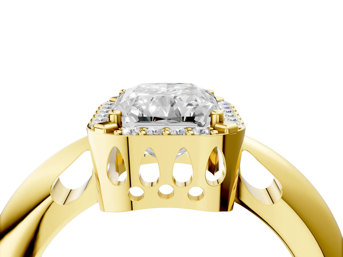 Yellow gold Radiant Cut Cut Diamond Halo Engagement Ring with Split Shank and Four-Prong Setting_4