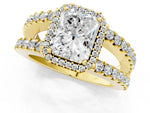 Yellow gold Radiant Cut Cut Halo Split Shank Diamond Ring with Four-Prong Setting_1