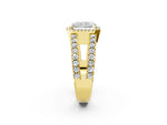 Yellow gold Radiant Cut Cut Halo Split Shank Diamond Ring with Four-Prong Setting_2