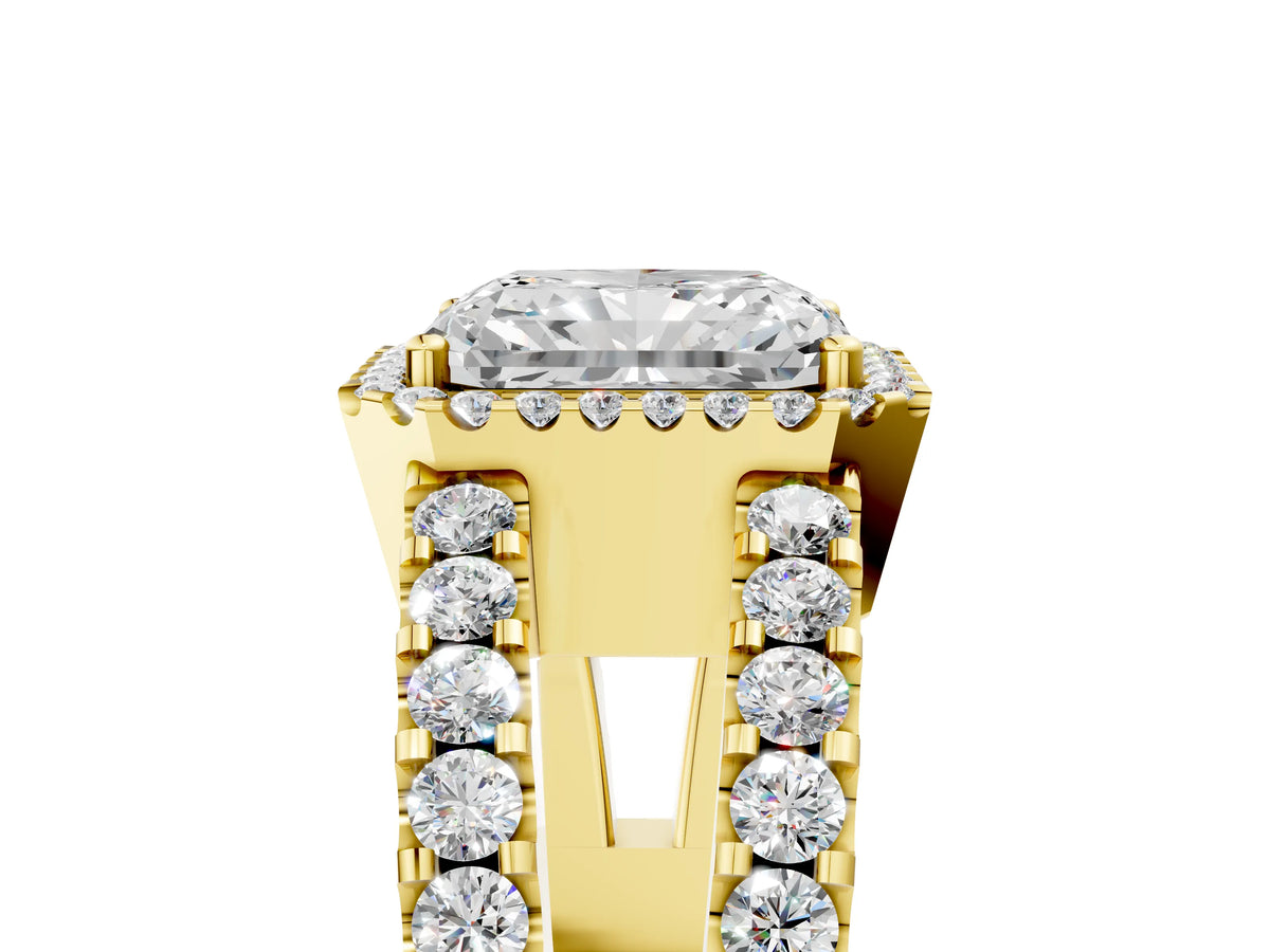 Yellow gold Radiant Cut Cut Halo Split Shank Diamond Ring with Four-Prong Setting_5