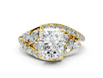 Yellow gold Radiant Cut Diamond Halo Ring with Marquise and Pavé Band in Prong Setting