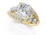 Yellow gold Radiant Cut Diamond Halo Ring with Marquise and Pavé Band in Prong Setting_1