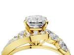 Yellow gold Radiant Cut Diamond Halo Ring with Marquise and Pavé Band in Prong Setting_4