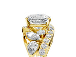 Yellow gold Radiant Cut Diamond Halo Ring with Marquise and Pavé Band in Prong Setting_5