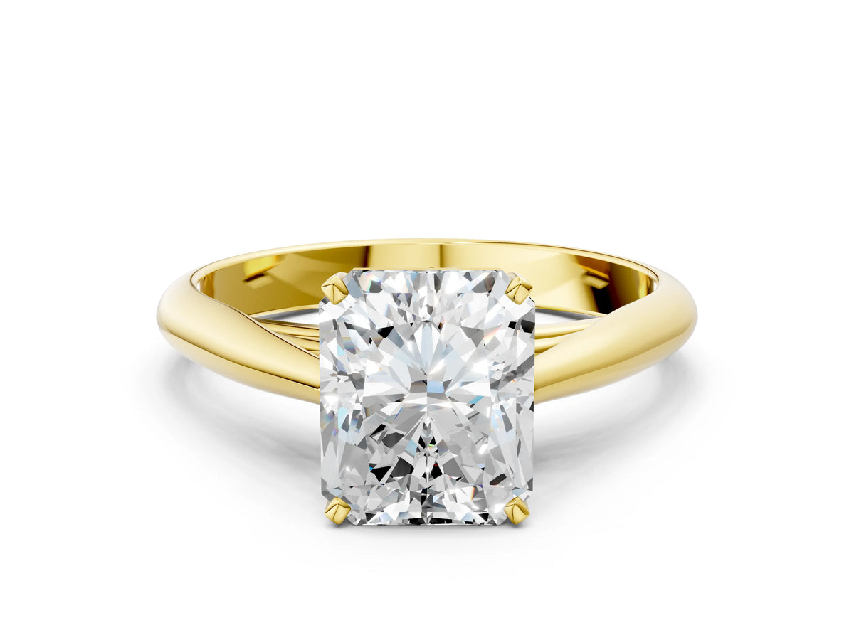 Yellow gold Radiant Cut Diamond Solitaire Engagement Ring with Cathedral Setting and Four-Prong Mount
