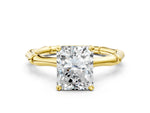 Yellow gold Radiant Cut Solitaire Diamond Ring with Bamboo Band and Four-Prong Setting