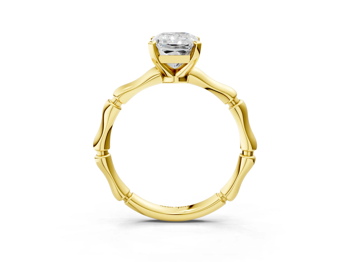 Yellow gold Radiant Cut Solitaire Diamond Ring with Bamboo Band and Four-Prong Setting_3
