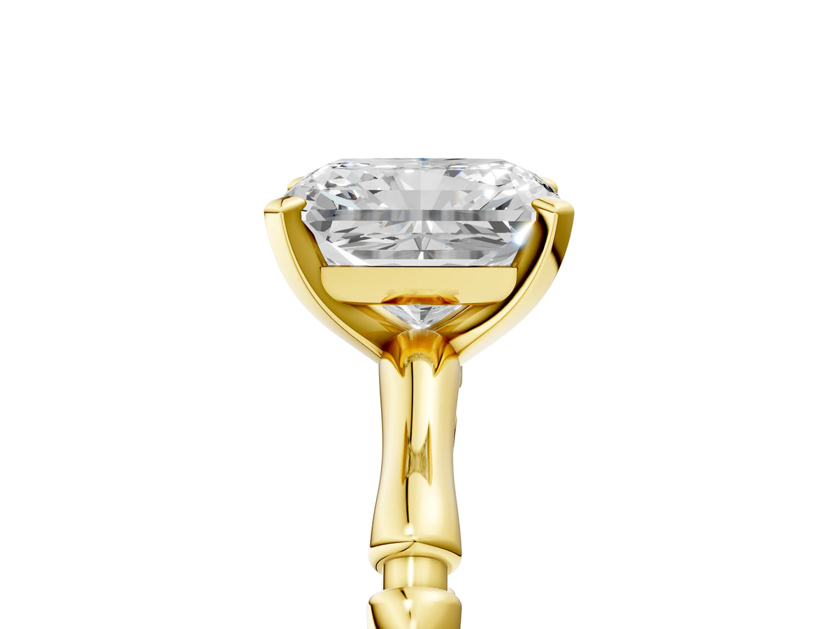 Yellow gold Radiant Cut Solitaire Diamond Ring with Bamboo Band and Four-Prong Setting_5