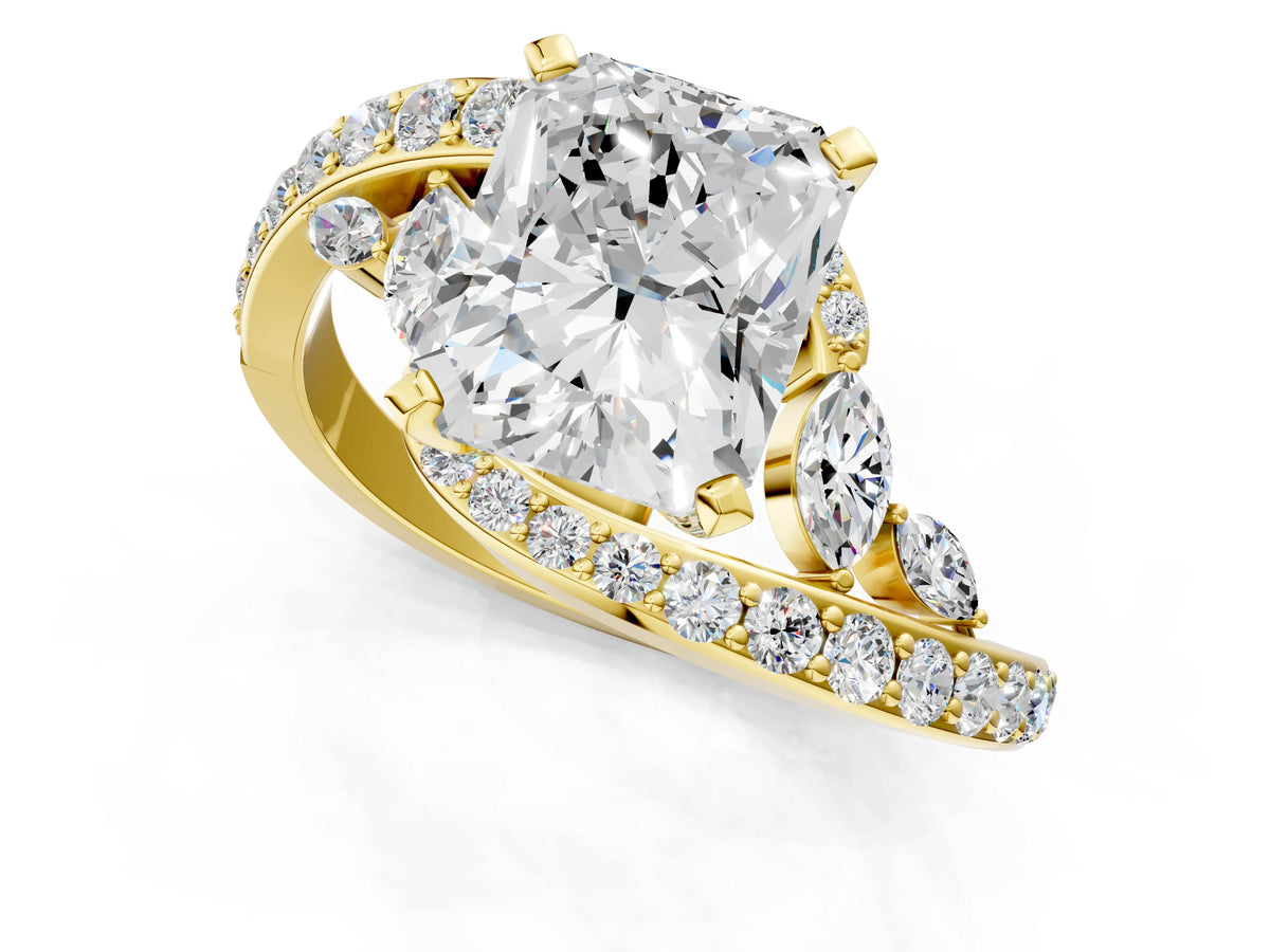 Yellow gold Radiant Cut Solitaire with Pavé Twist Band and Four-Prong Setting_1