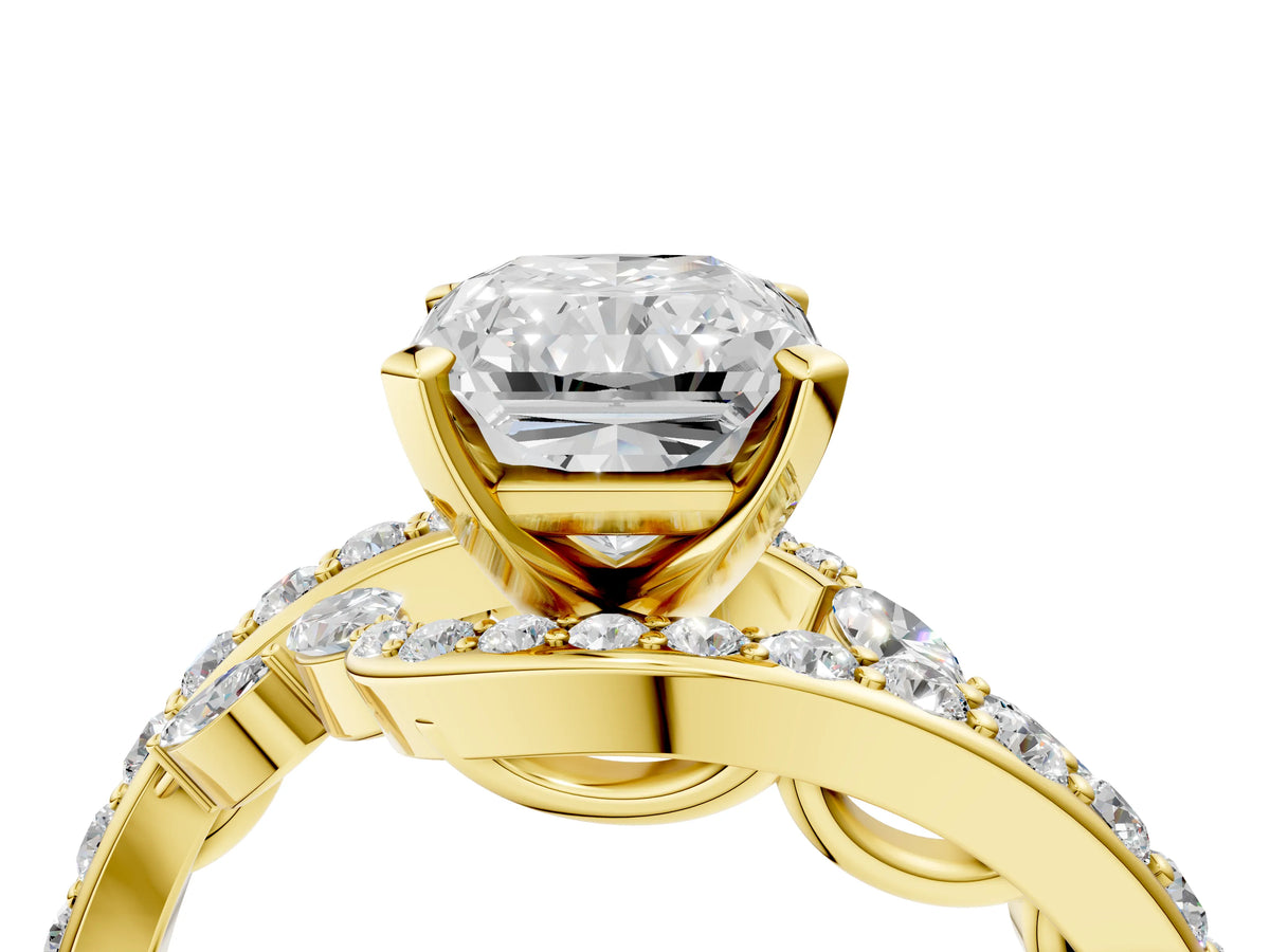 Yellow gold Radiant Cut Solitaire with Pavé Twist Band and Four-Prong Setting_4