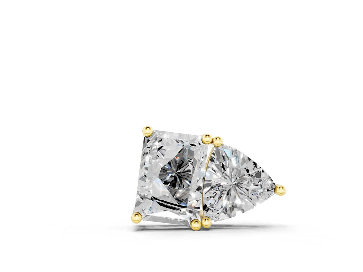 Yellow gold Radiant and Trillion Diamond Two-Stone Pendant with Prong Setting
