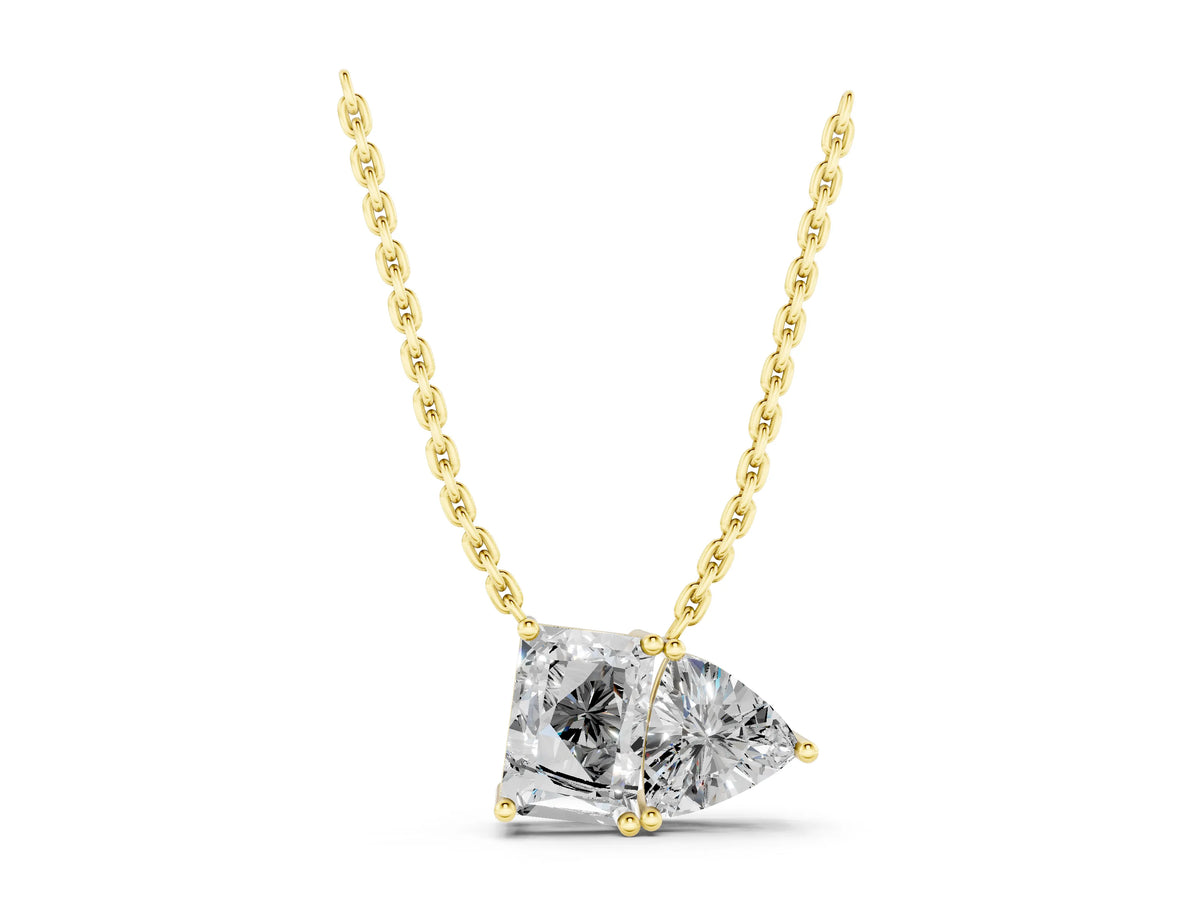 Yellow gold Radiant and Trillion Diamond Two-Stone Pendant with Prong Setting_1