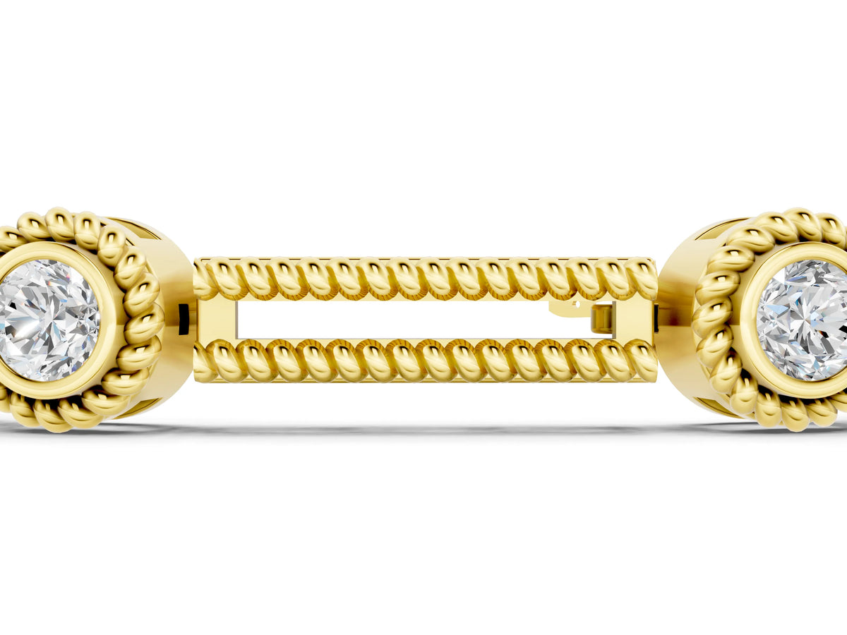 Yellow gold Round Bezel Set Diamond Rope Chain Bracelet_1