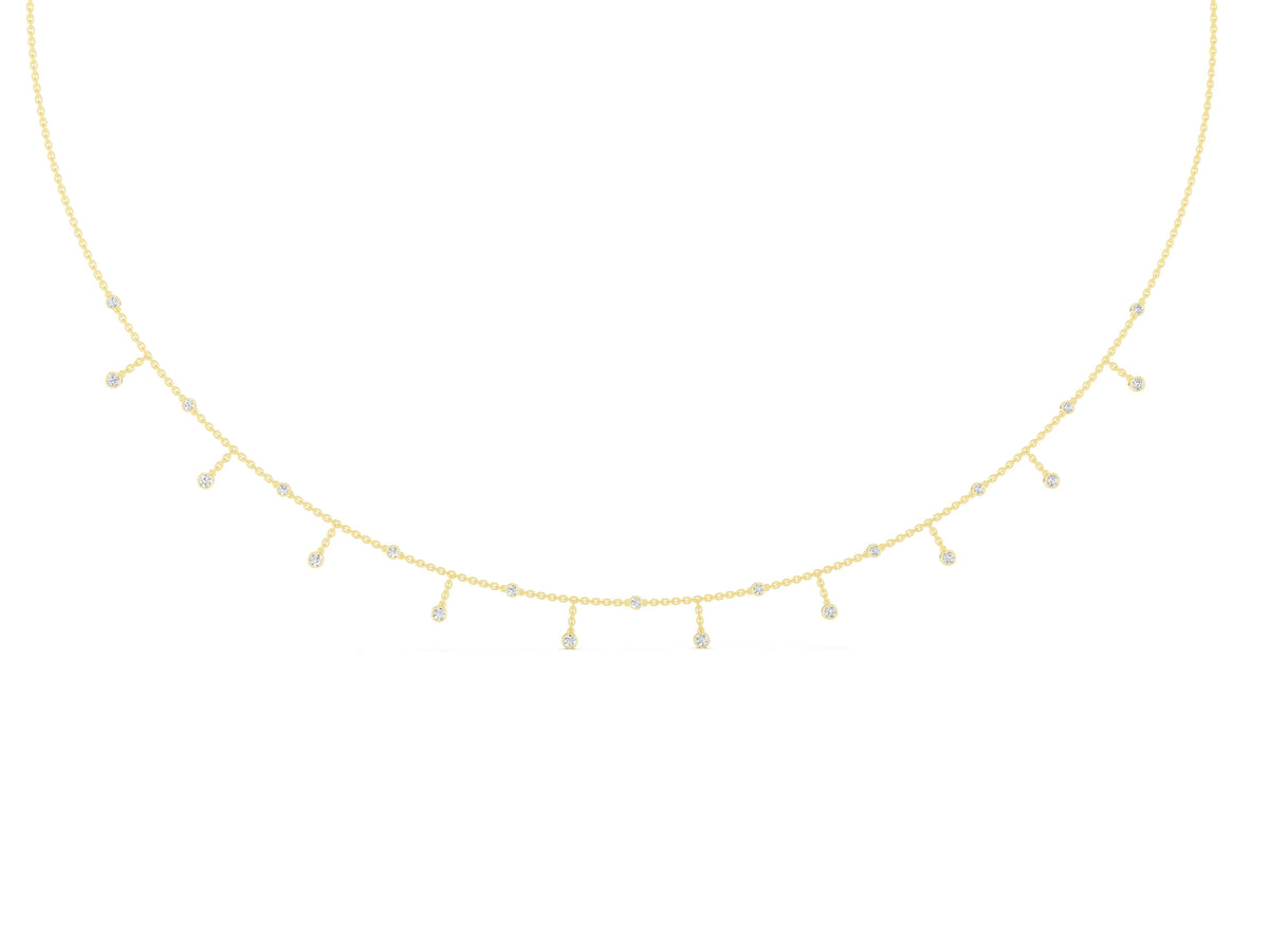 Yellow gold Round Bezel Set Diamond Station Necklace with Cable Chain