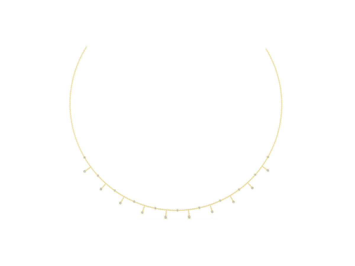 Yellow gold Round Bezel Set Diamond Station Necklace with Cable Chain_1