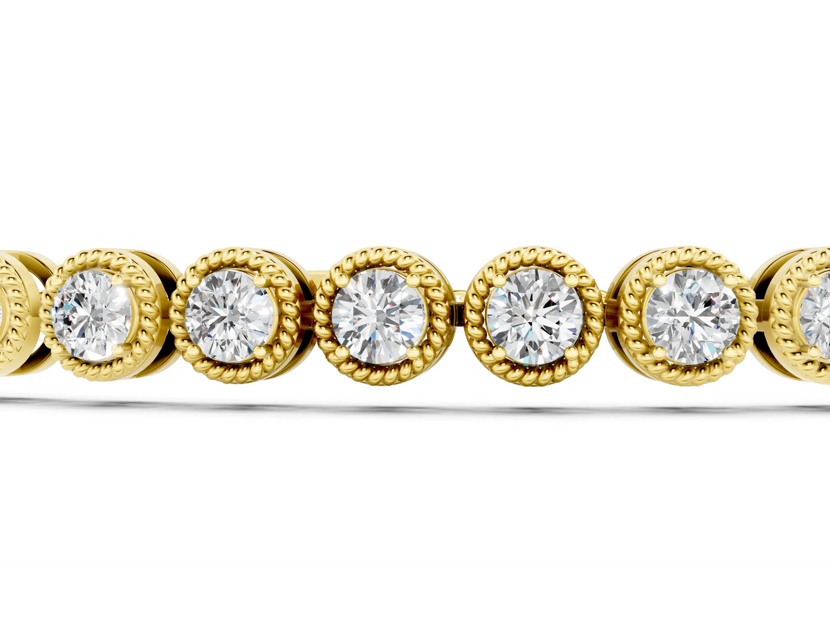 Yellow gold Round Bezel-Set Diamond Tennis Bracelet with Adjustable Box Chain_1