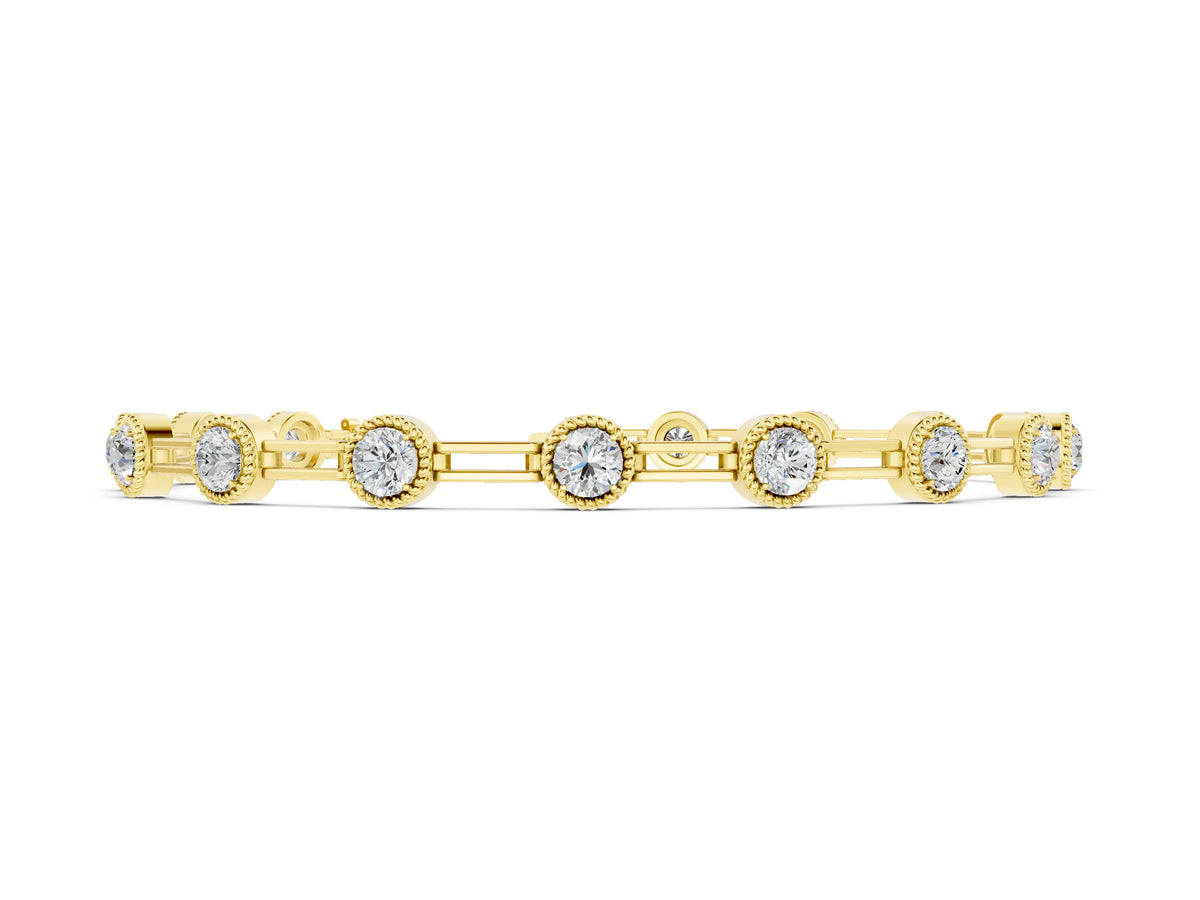 Yellow gold Round Bezel-Set Diamond Tennis Bracelet with Open Link Band