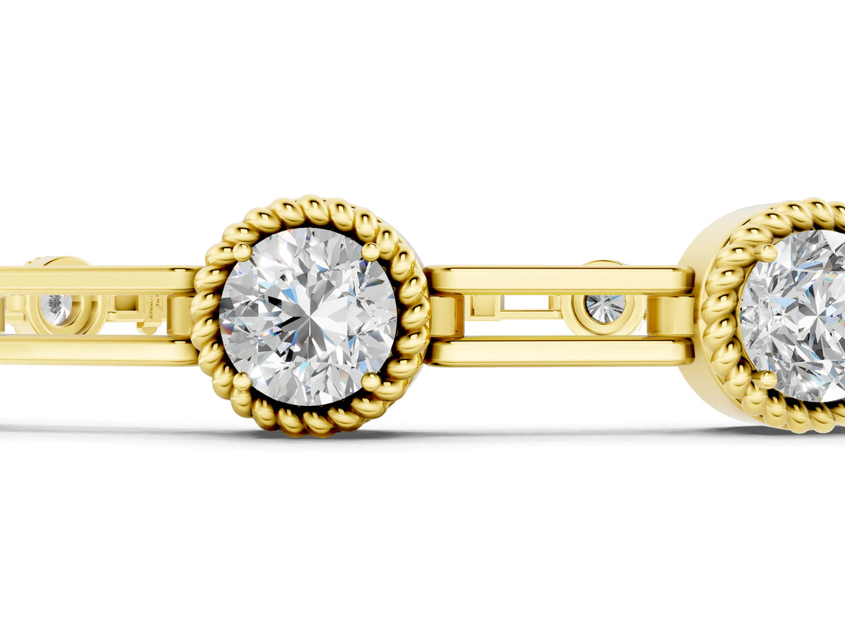 Yellow gold Round Bezel-Set Diamond Tennis Bracelet with Open Link Band_1