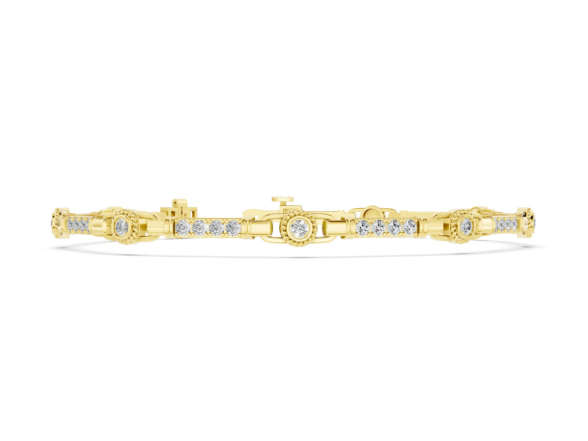 Yellow gold Round Bezel-Set Diamond Tennis Bracelet with Pave Band