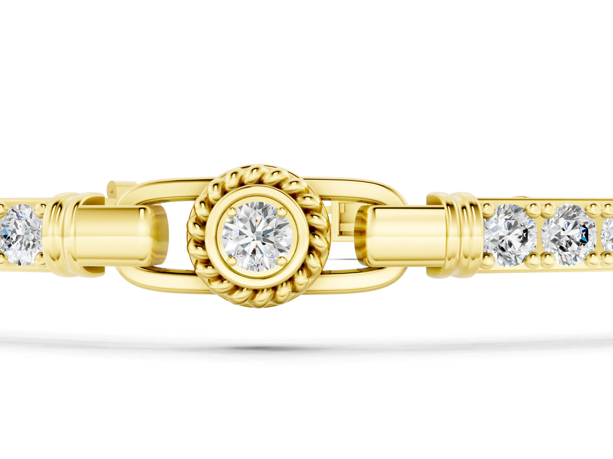 Yellow gold Round Bezel-Set Diamond Tennis Bracelet with Pave Band_1