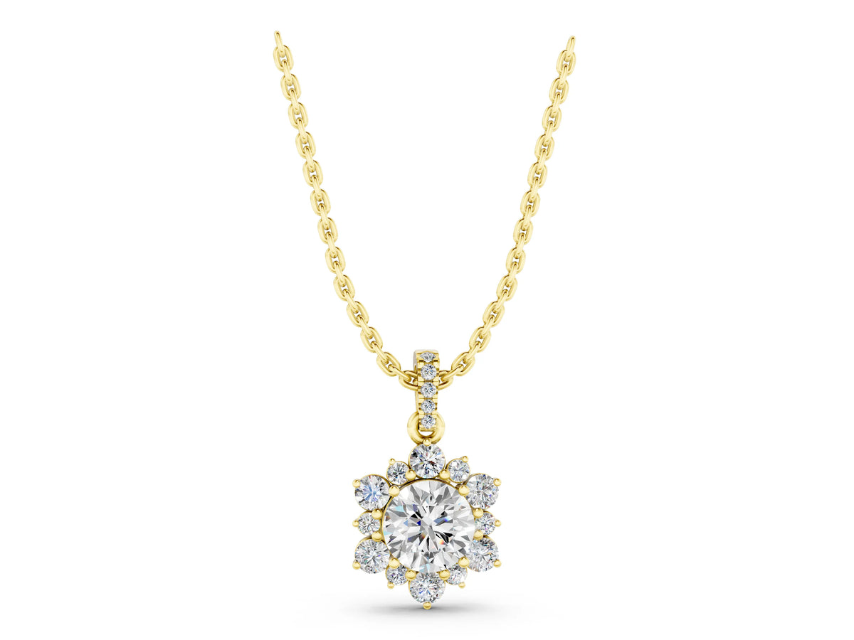 Yellow gold Round Brilliant Cluster Diamond Pendant with Prong Setting_1