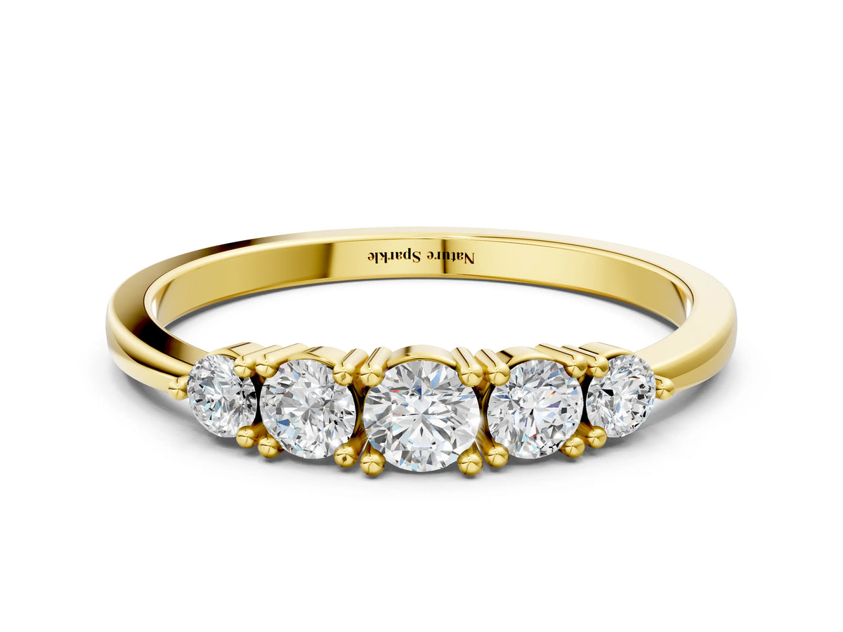 Yellow gold Round Brilliant Diamond Half-Eternity Band with Prong Setting