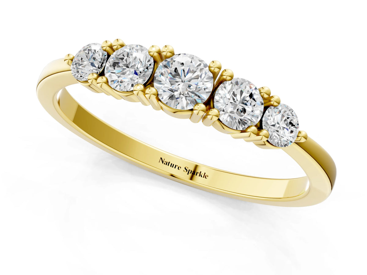 Yellow gold Round Brilliant Diamond Half-Eternity Band with Prong Setting_1