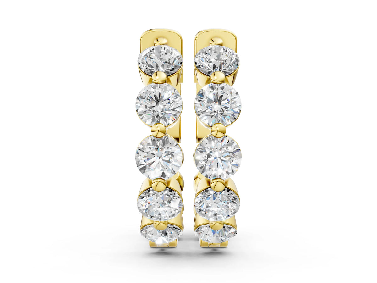 Yellow gold Round Brilliant Diamond Inside-Out Hoop Earrings with Shared Prong Setting