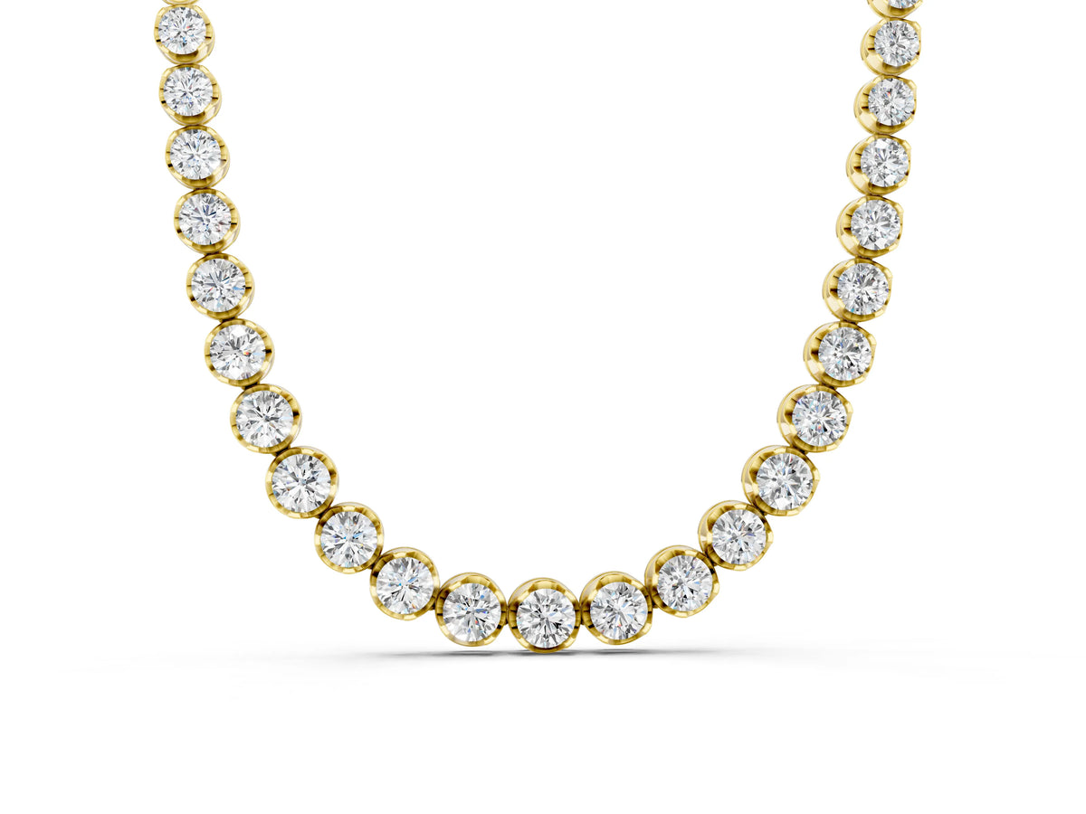 Yellow gold Round Brilliant Diamond Tennis Necklace with Prong Setting