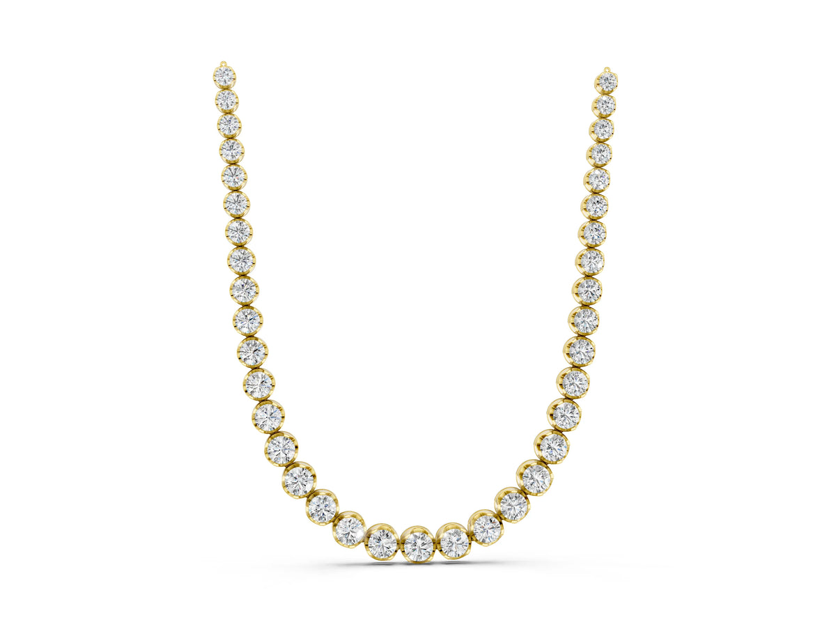 Yellow gold Round Brilliant Diamond Tennis Necklace with Prong Setting_1