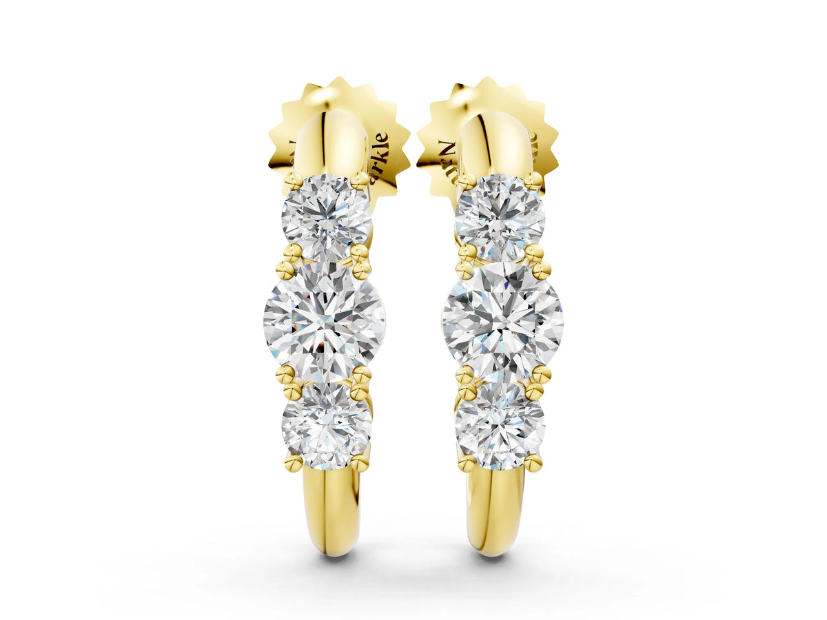 Yellow gold Round Brilliant Diamond U-Hoop Earrings with Prong Setting