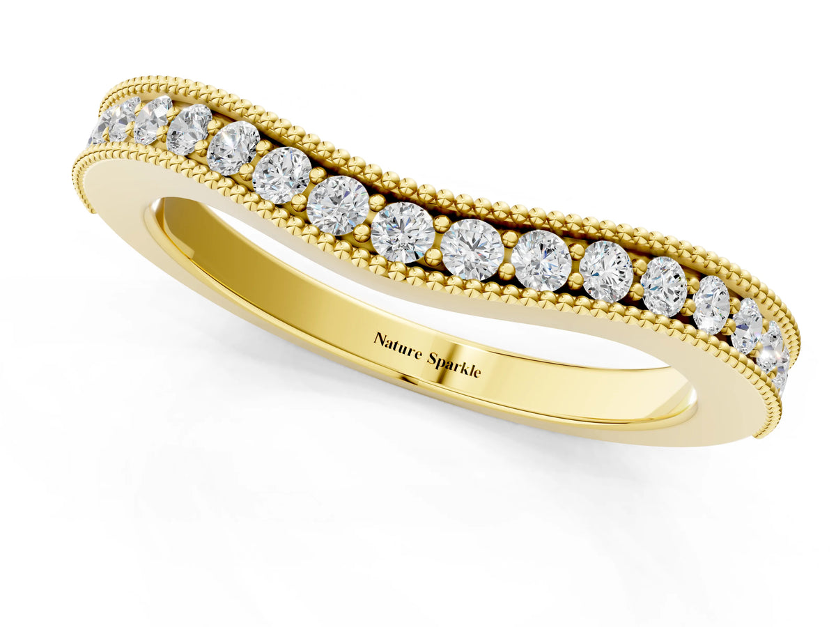 Yellow gold Round Brilliant Milgrain Bezel Set Diamond Wave Band_1