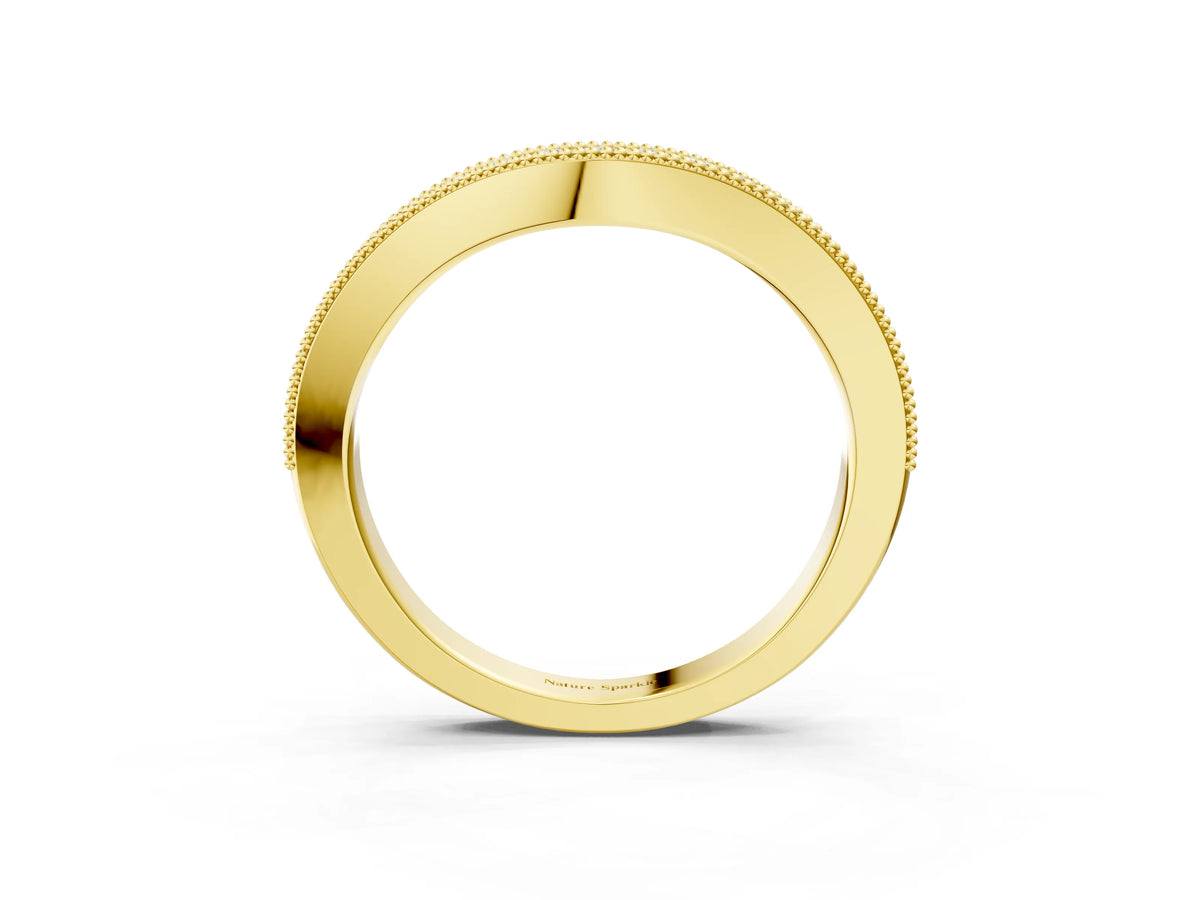 Yellow gold Round Brilliant Milgrain Bezel Set Diamond Wave Band_3