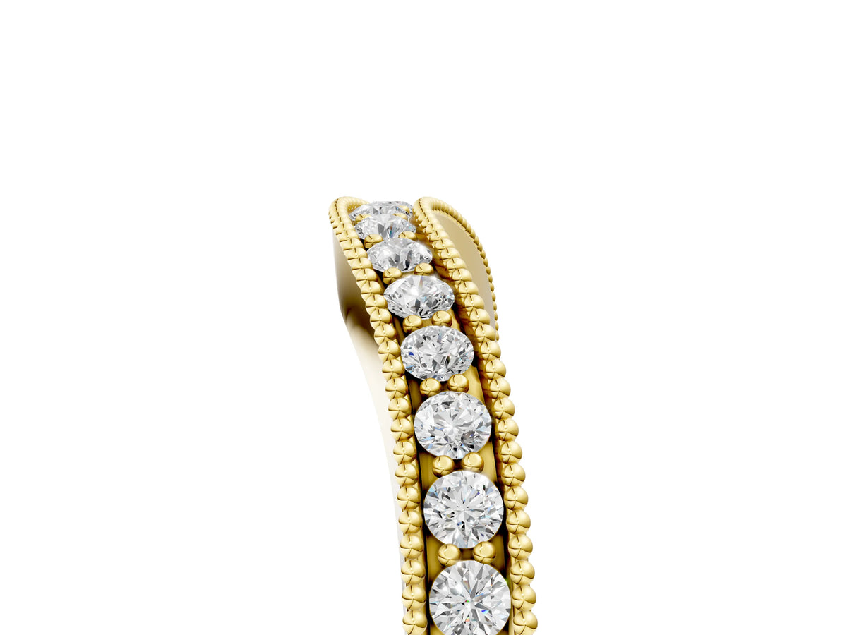 Yellow gold Round Brilliant Milgrain Bezel Set Diamond Wave Band_5