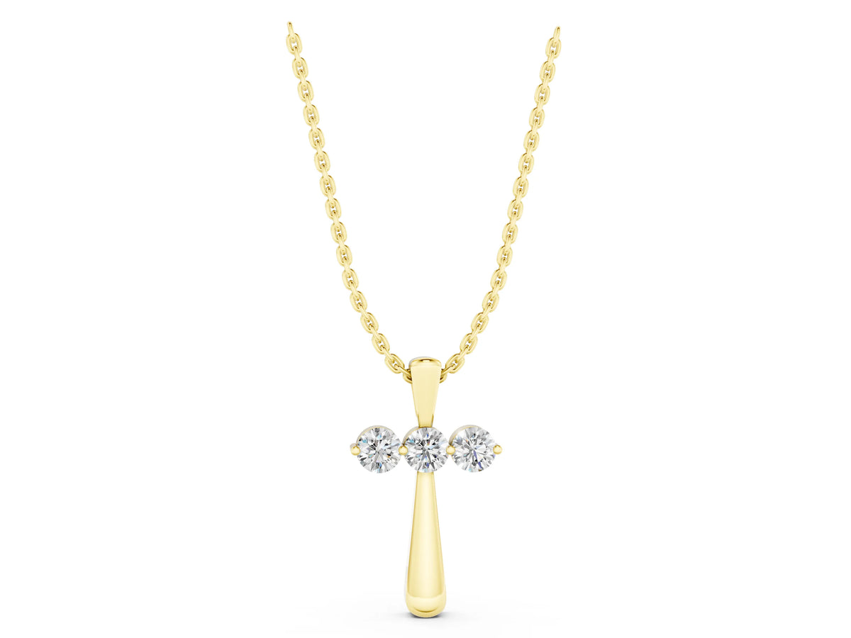 Yellow gold Round Brilliant Three-Stone Prong Set Pendant_1