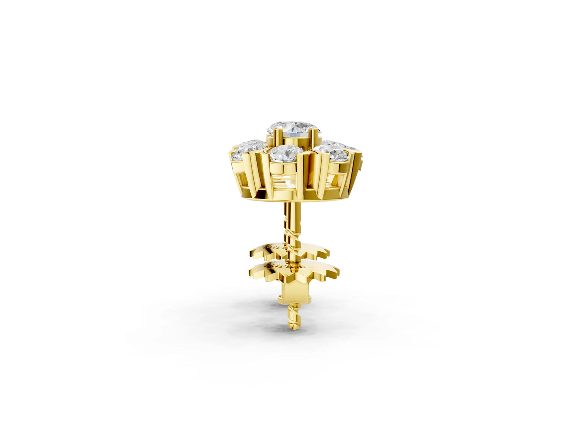Yellow gold Round Cluster Diamond Stud Earrings with Prong Setting_1