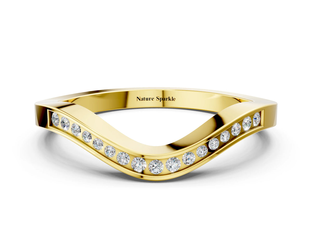 Yellow gold Round Cut Channel Set Wave Band with Pavé Setting