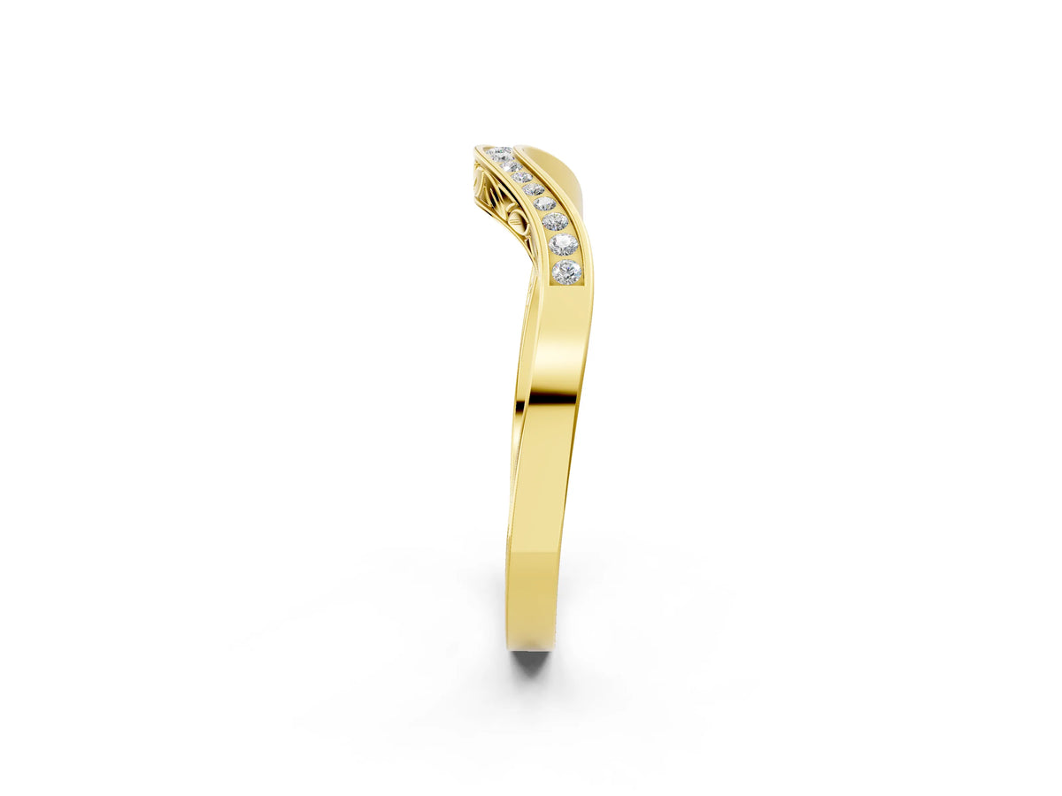 Yellow gold Round Cut Channel Set Wave Band with Pavé Setting_2