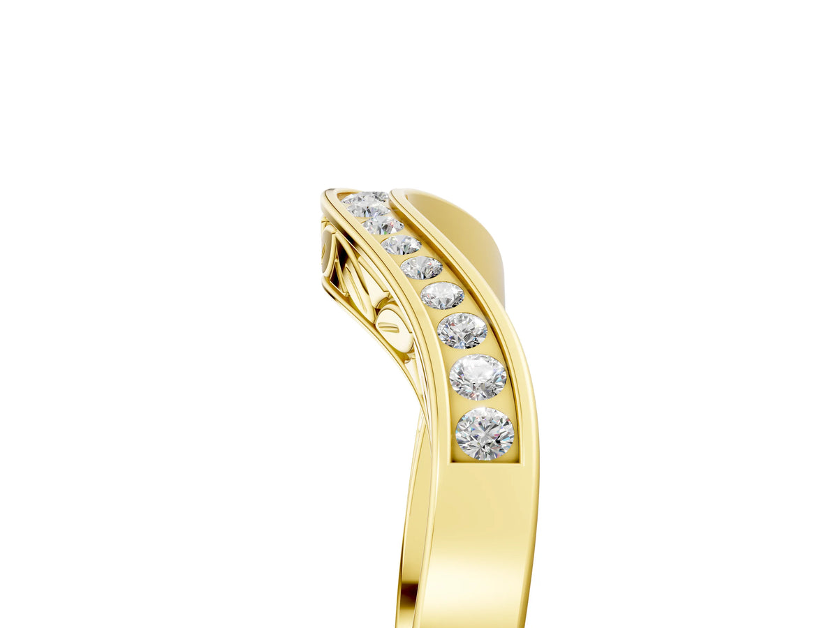 Yellow gold Round Cut Channel Set Wave Band with Pavé Setting_5