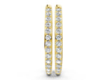 Yellow gold Round Cut Diamond Channel Set Hoop Earrings with Prong Setting