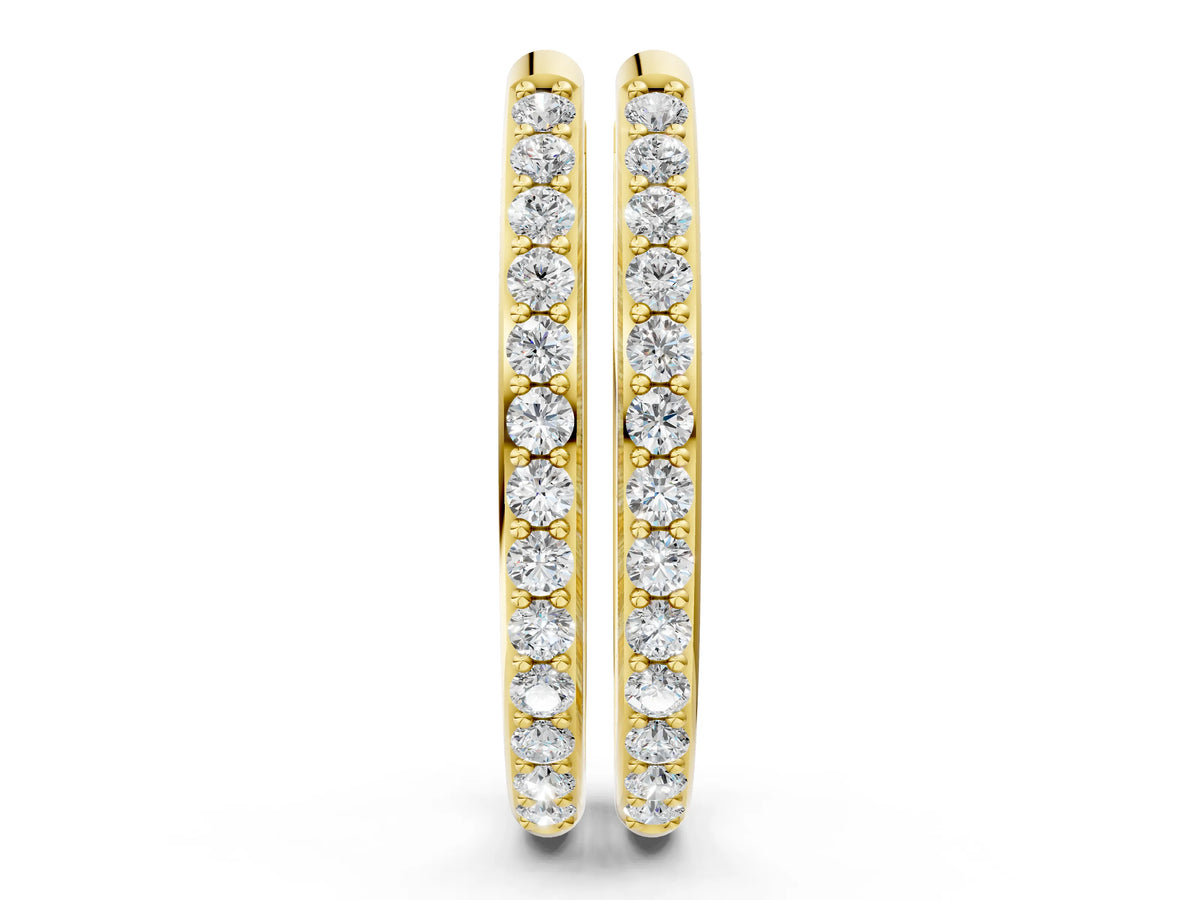 Yellow gold Round Cut Diamond Channel Set Hoop Earrings with Prong Setting
