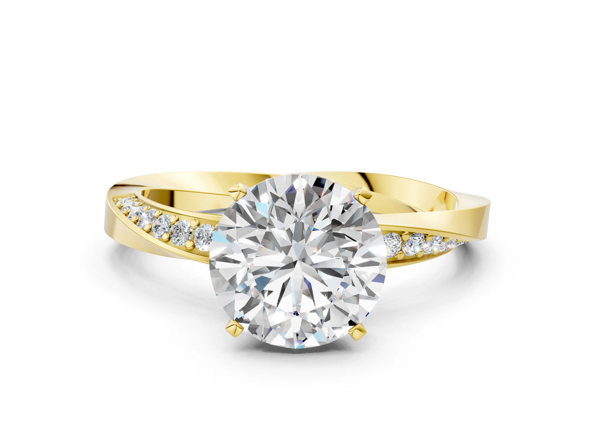 Yellow gold Round Cut Diamond Engagement Ring with Side Stone Accents and Four-Prong Setting
