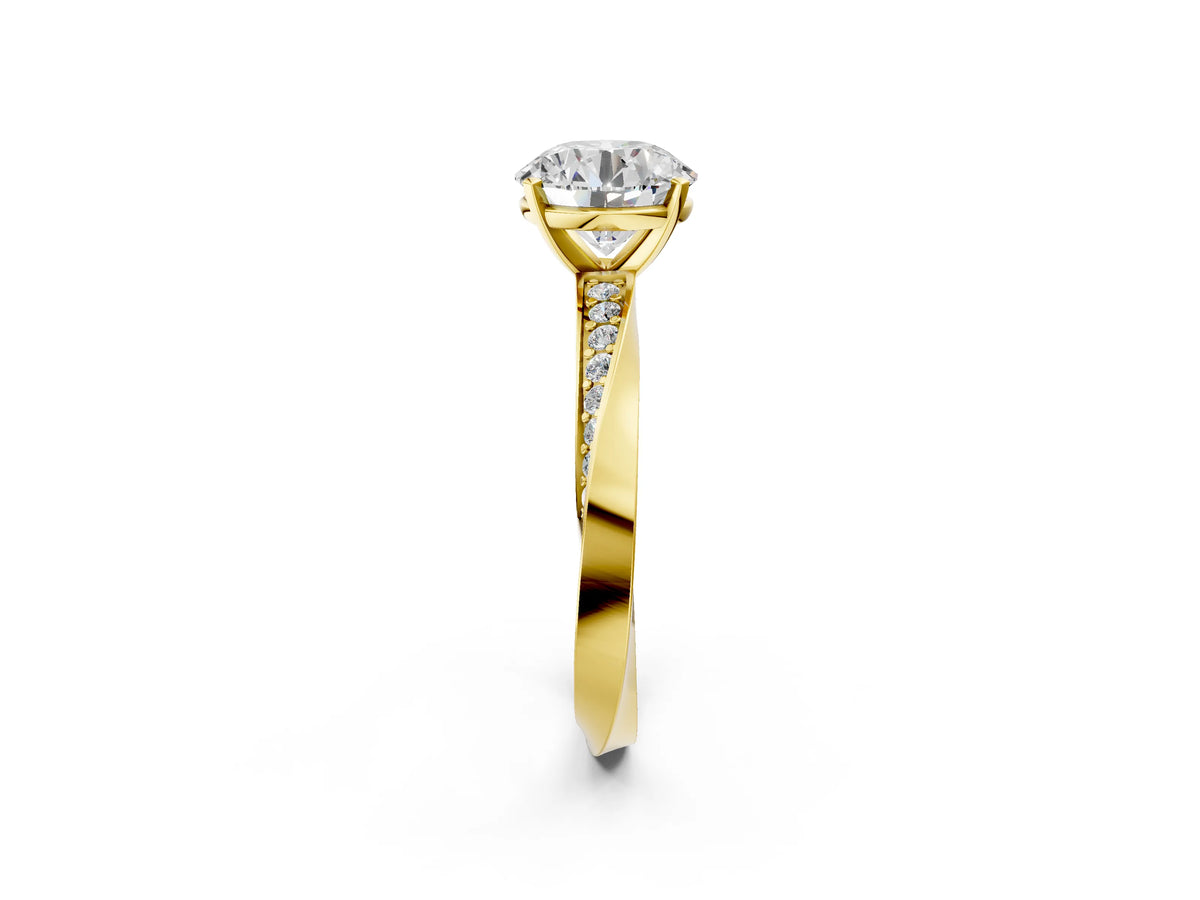 Yellow gold Round Cut Diamond Engagement Ring with Side Stone Accents and Four-Prong Setting_2