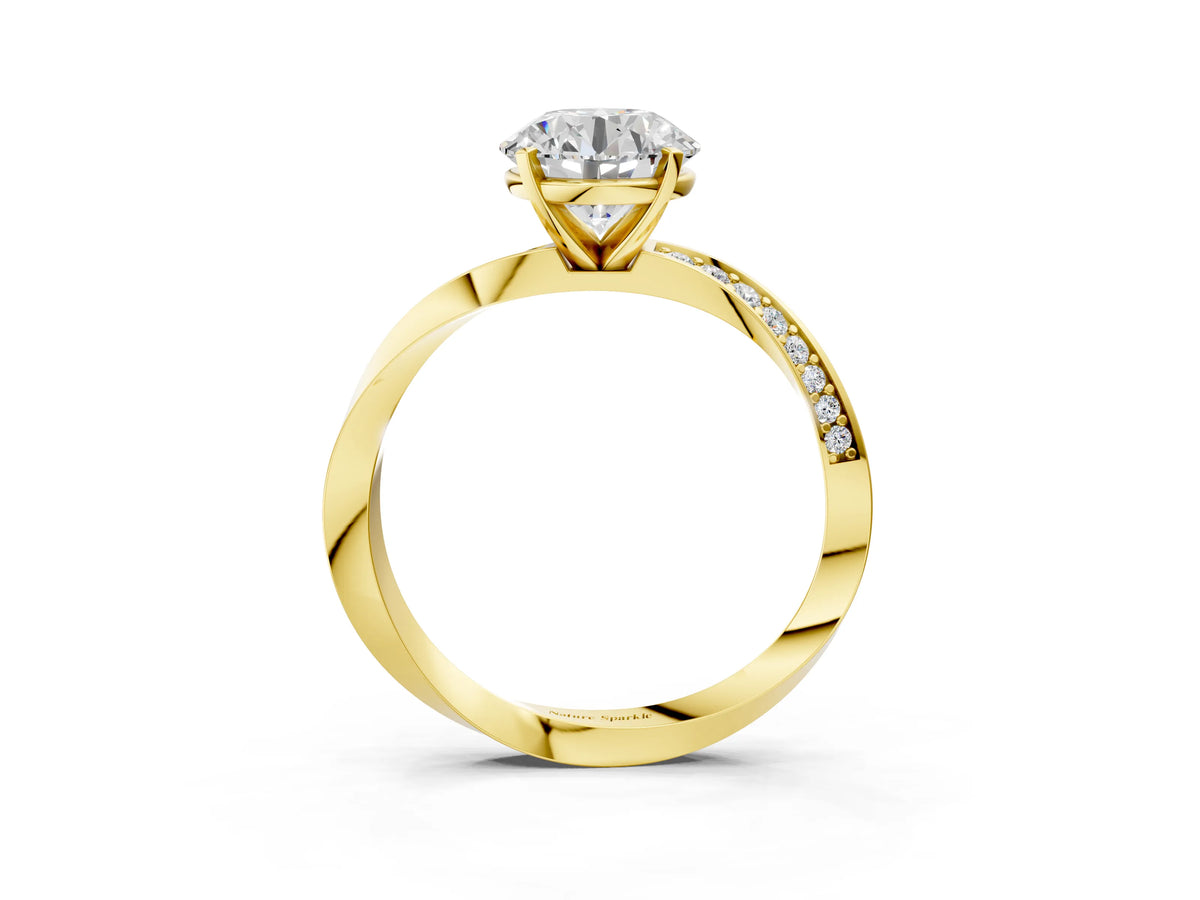 Yellow gold Round Cut Diamond Engagement Ring with Side Stone Accents and Four-Prong Setting_3