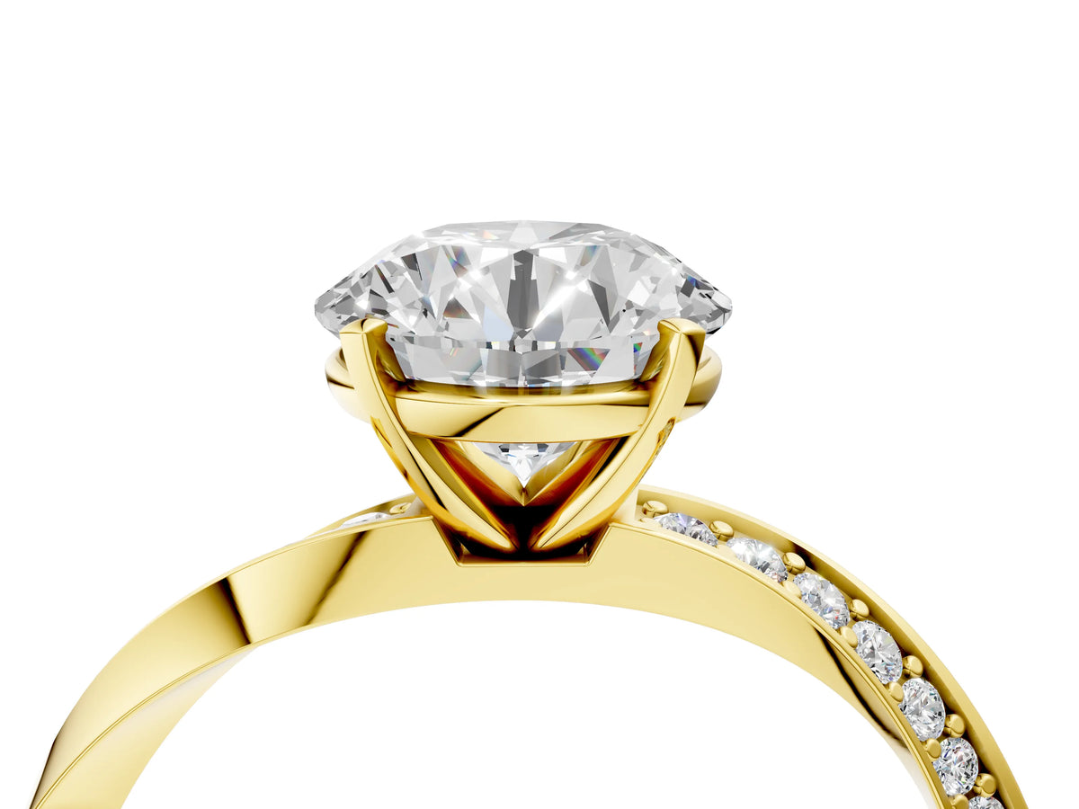 Yellow gold Round Cut Diamond Engagement Ring with Side Stone Accents and Four-Prong Setting_4