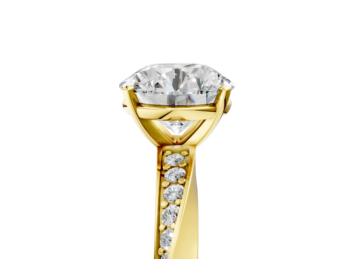 Yellow gold Round Cut Diamond Engagement Ring with Side Stone Accents and Four-Prong Setting_5